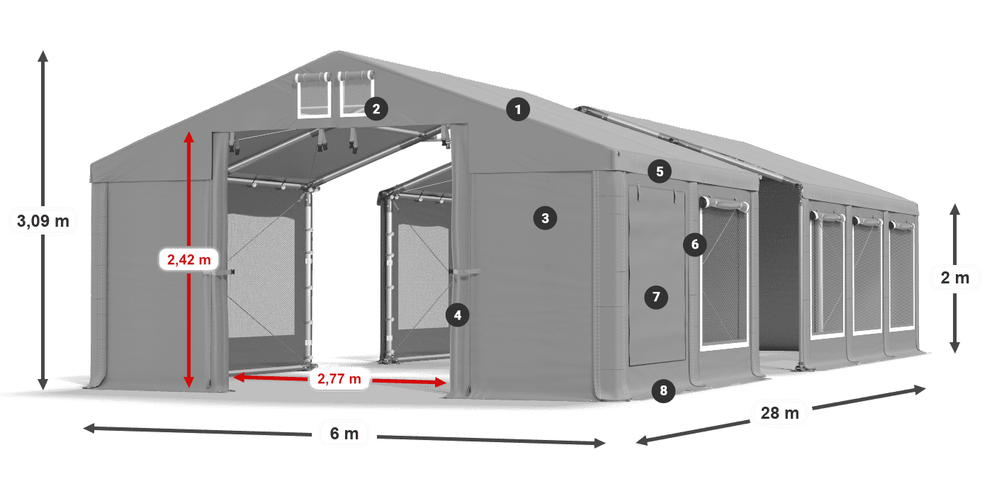 Acoperiș: MS 580 PVC Pereţi: SD M 500 PVC 2m legenda