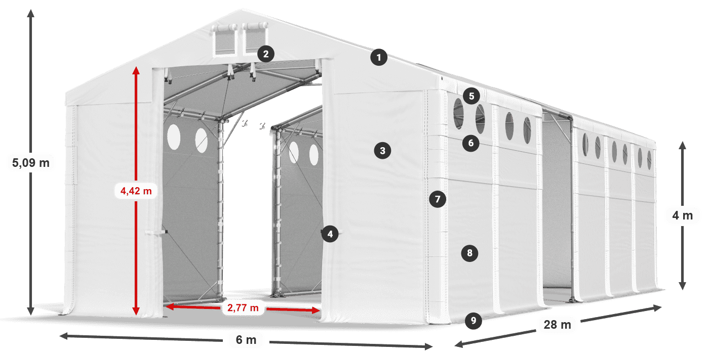 Acoperiș: MS 580 PVC Pereţi: FR O 620 PVC Legenda 4m