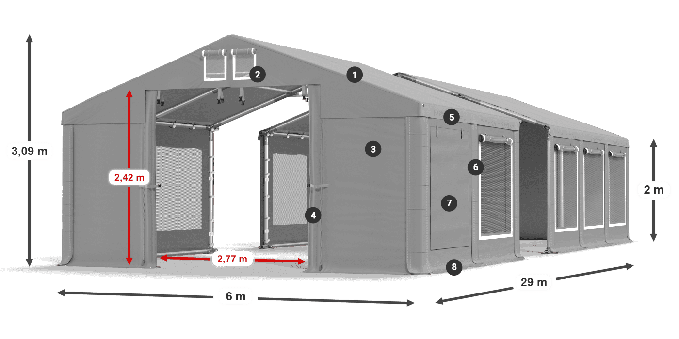 Acoperiș: MS 580 PVC Pereţi: SD M 500 PVC 2m legenda