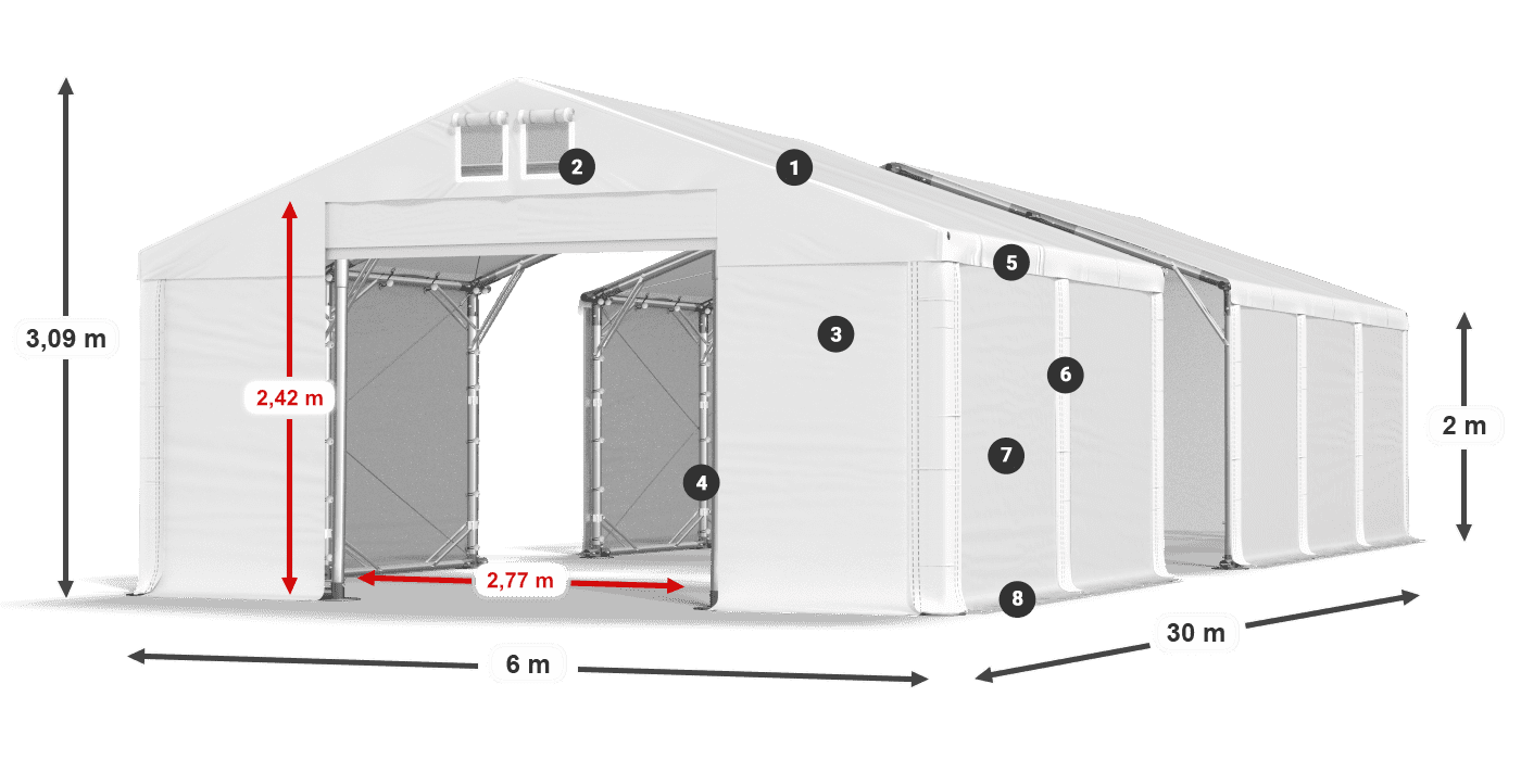 Acoperiș: MS 580 PVC Pereţi: SD 500 PVC 2m legenda