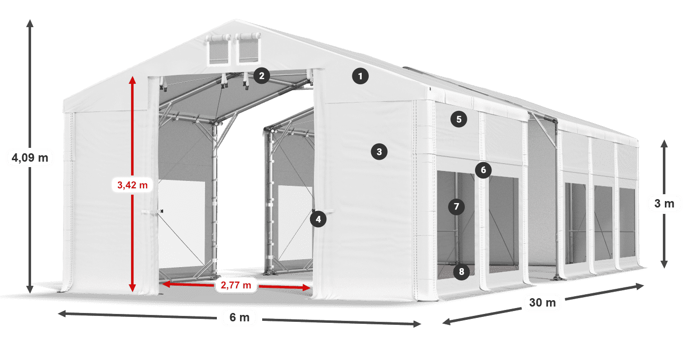 Acoperiș: MS 580 PVC Pereţi: MS 580 PVC Legenda 3m