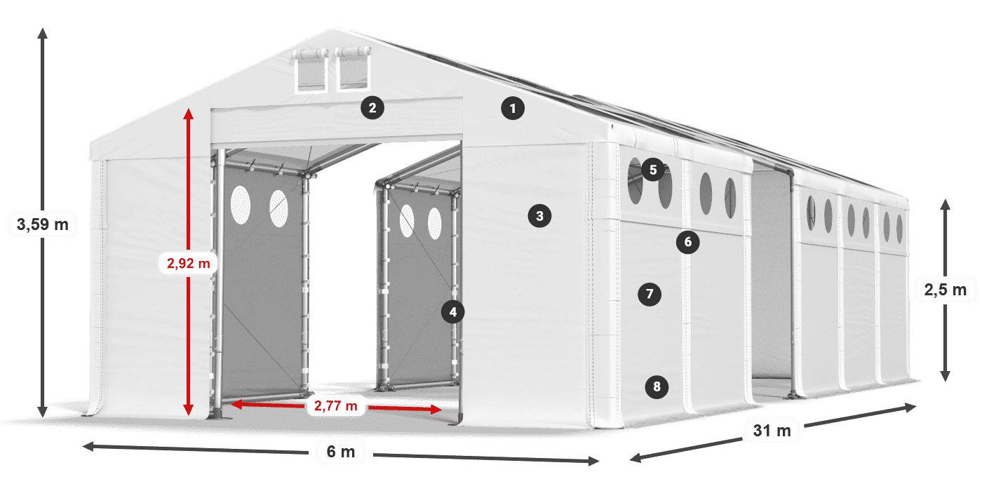 Acoperiș: MS T 580 PVC Pereţi: FR O 620 PVC legenda 2.5m