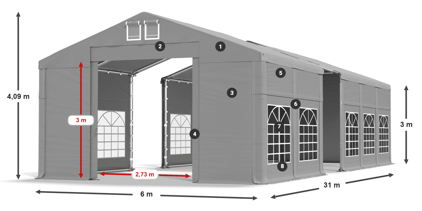 Acoperiș: FR 620 PVC Pereţi: SD 500 PVC Legenda 3m