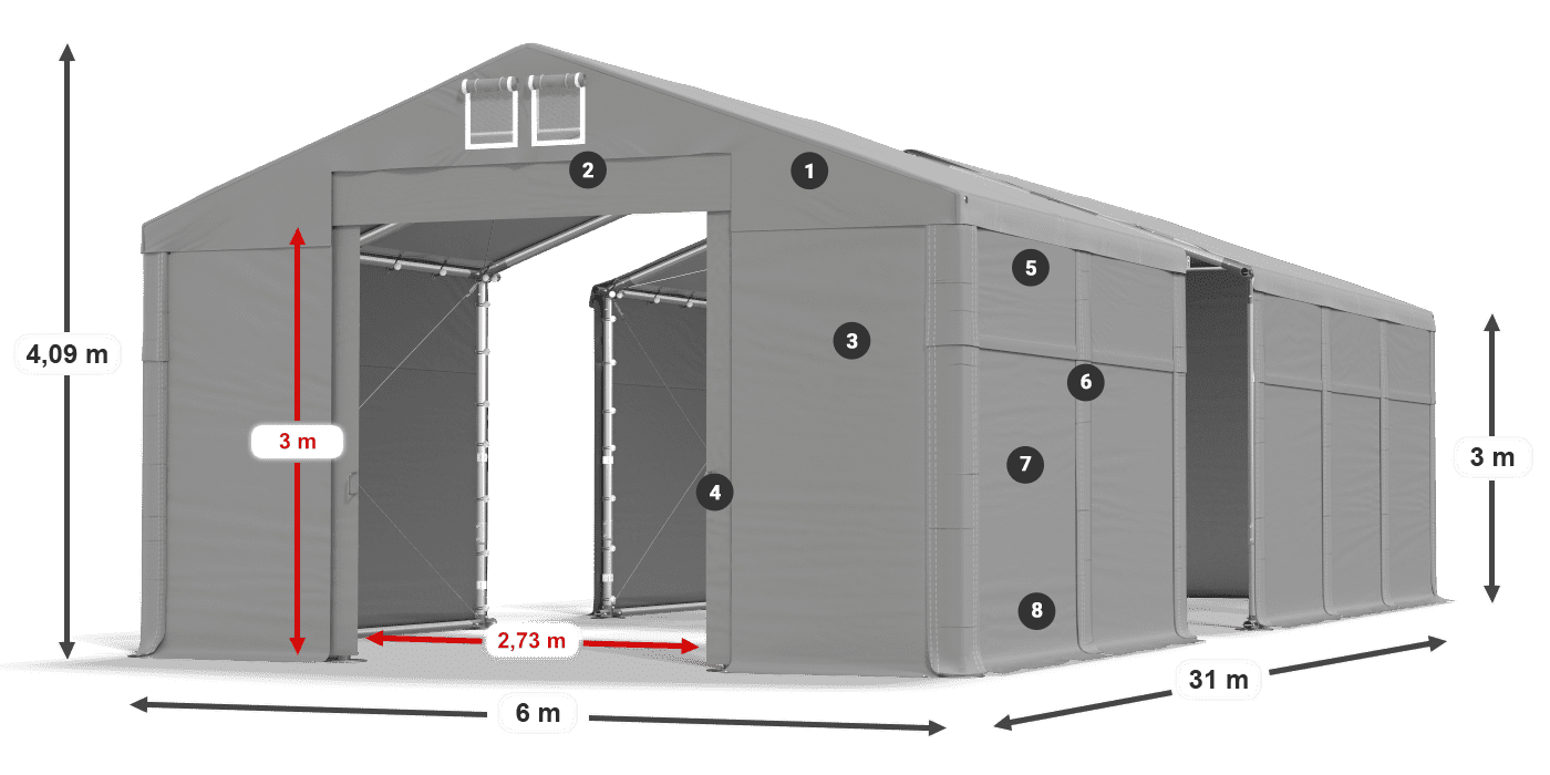 Acoperiș: FR 620 PVC Pereţi: SD 500 PVC Legenda 3m