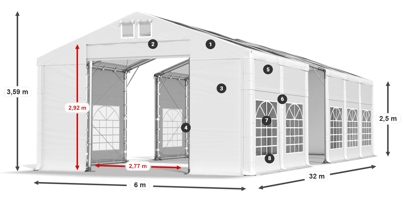 Acoperiș: MS T 580 PVC Pereţi: FR 620 PVC legenda 2.5m