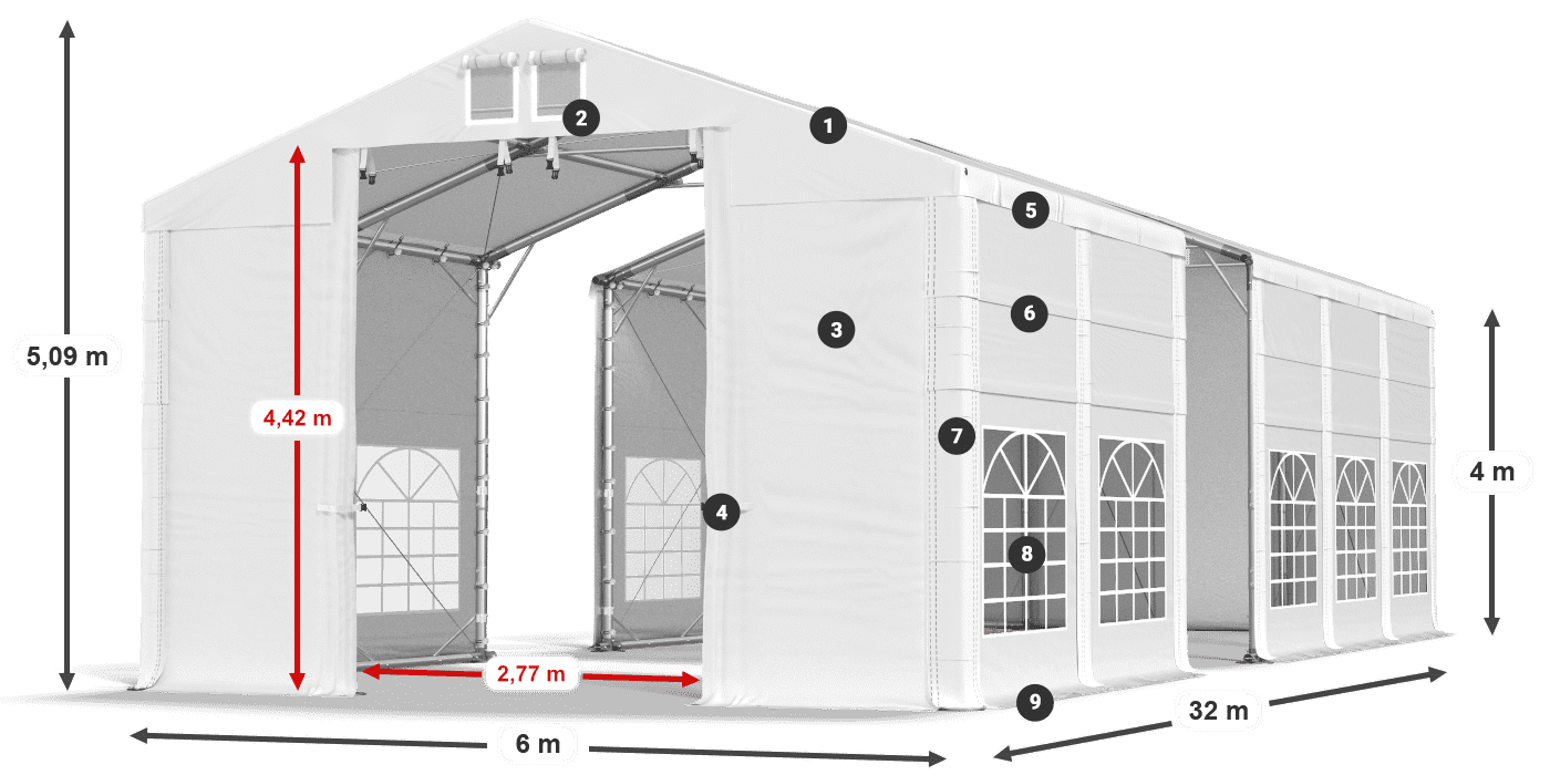 Acoperiș: MS 580 PVC Pereţi: FR 620 PVC Legenda 4m