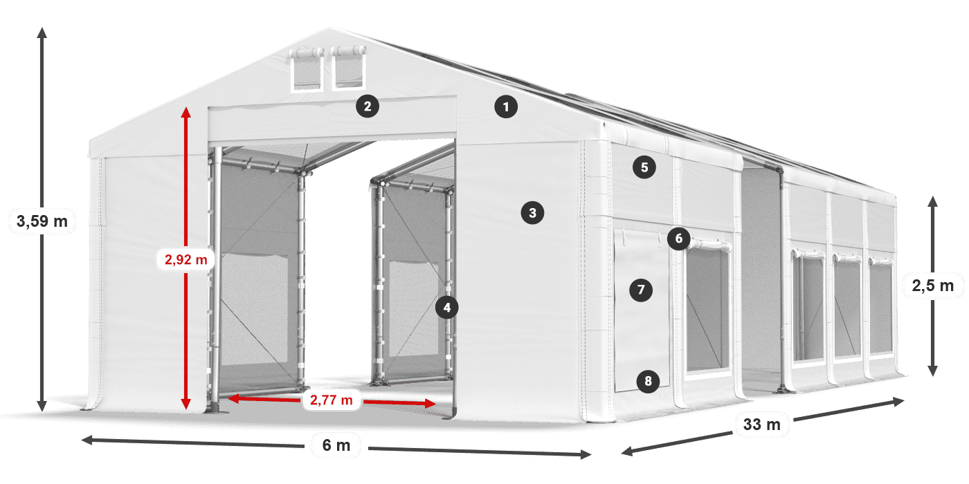 Acoperiș: MS T 580 PVC Pereţi: SD M 500 PVC legenda 2.5m