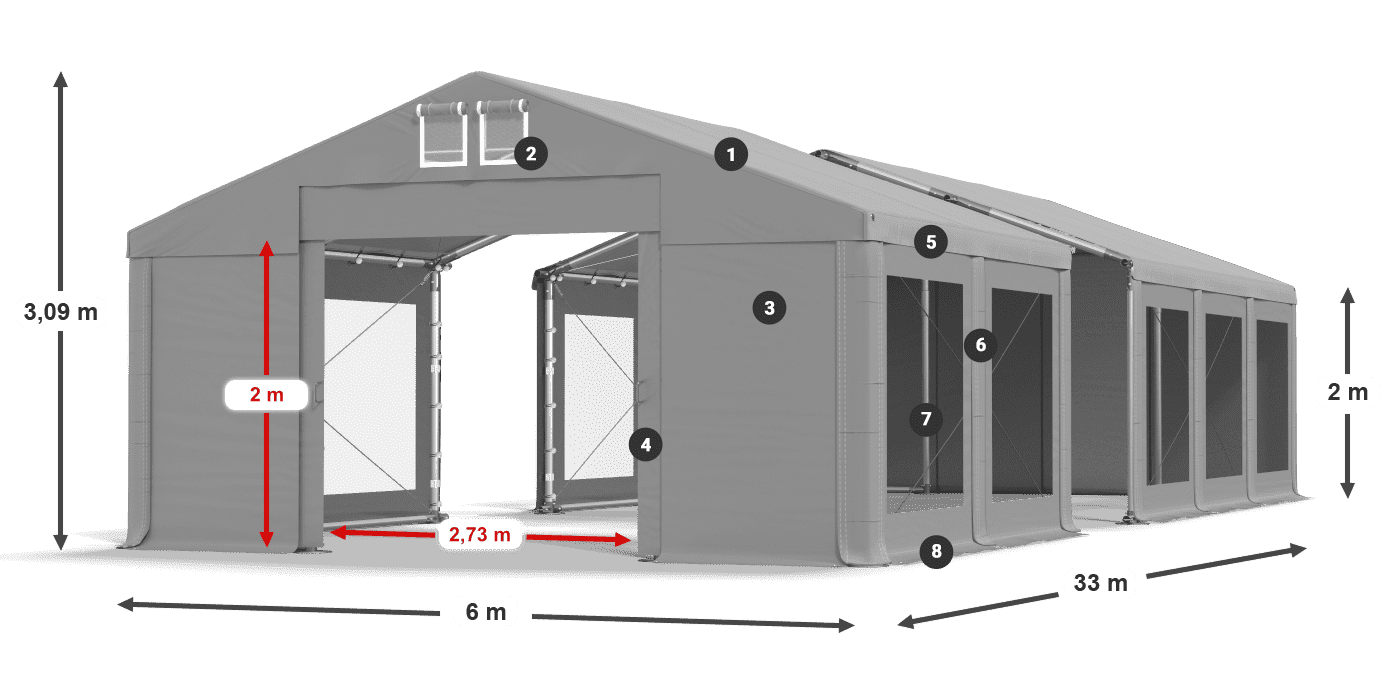 Acoperiș: MS 580 PVC Pereţi: MS 580 PVC 2m legenda