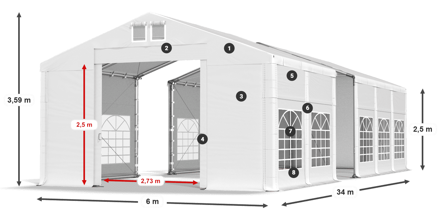 Acoperiș: SD 560 PVC Pereţi: FR 620 PVC legenda 2.5m
