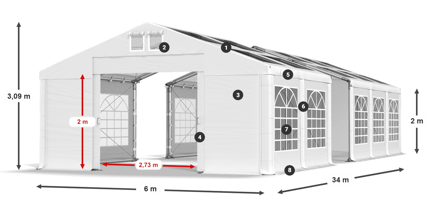Acoperiș: MS 580 PVC Pereţi: SD 500 PVC 2m legenda