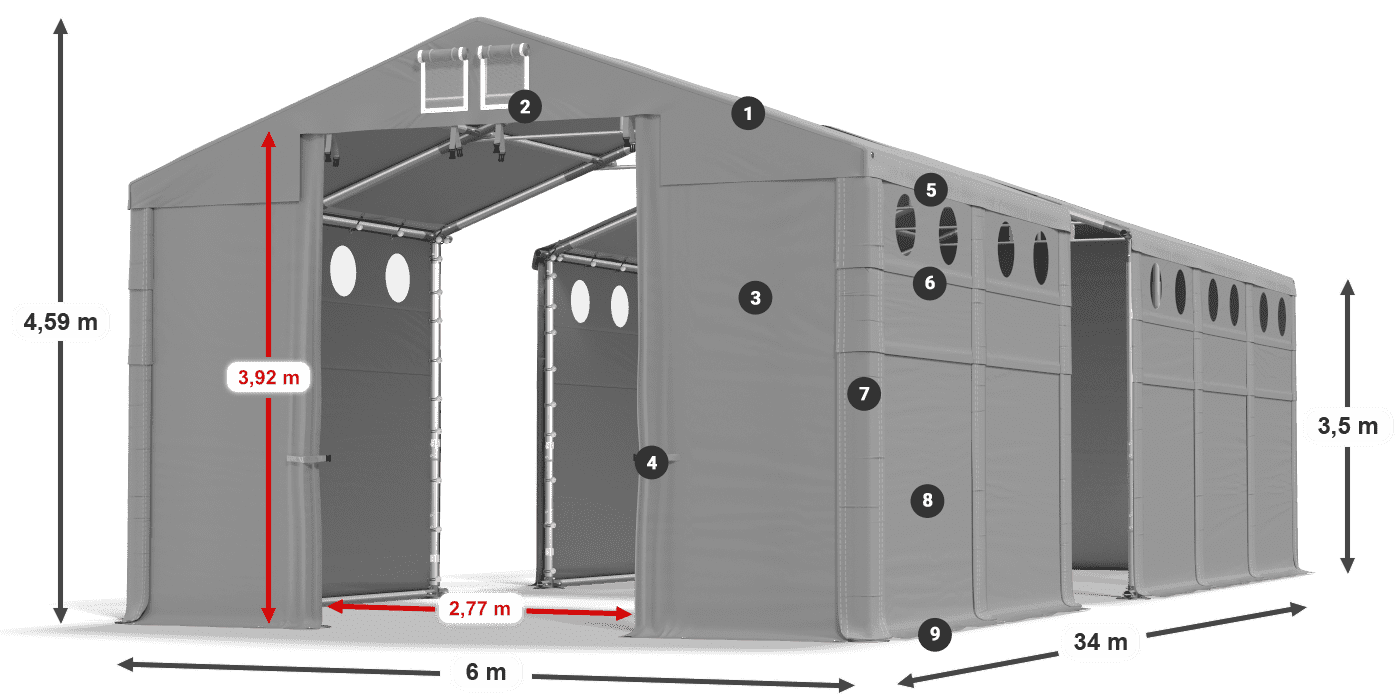 Acoperiș: MS 580 PVC Pereţi: FR O 620 PVC 3.5 m legenda