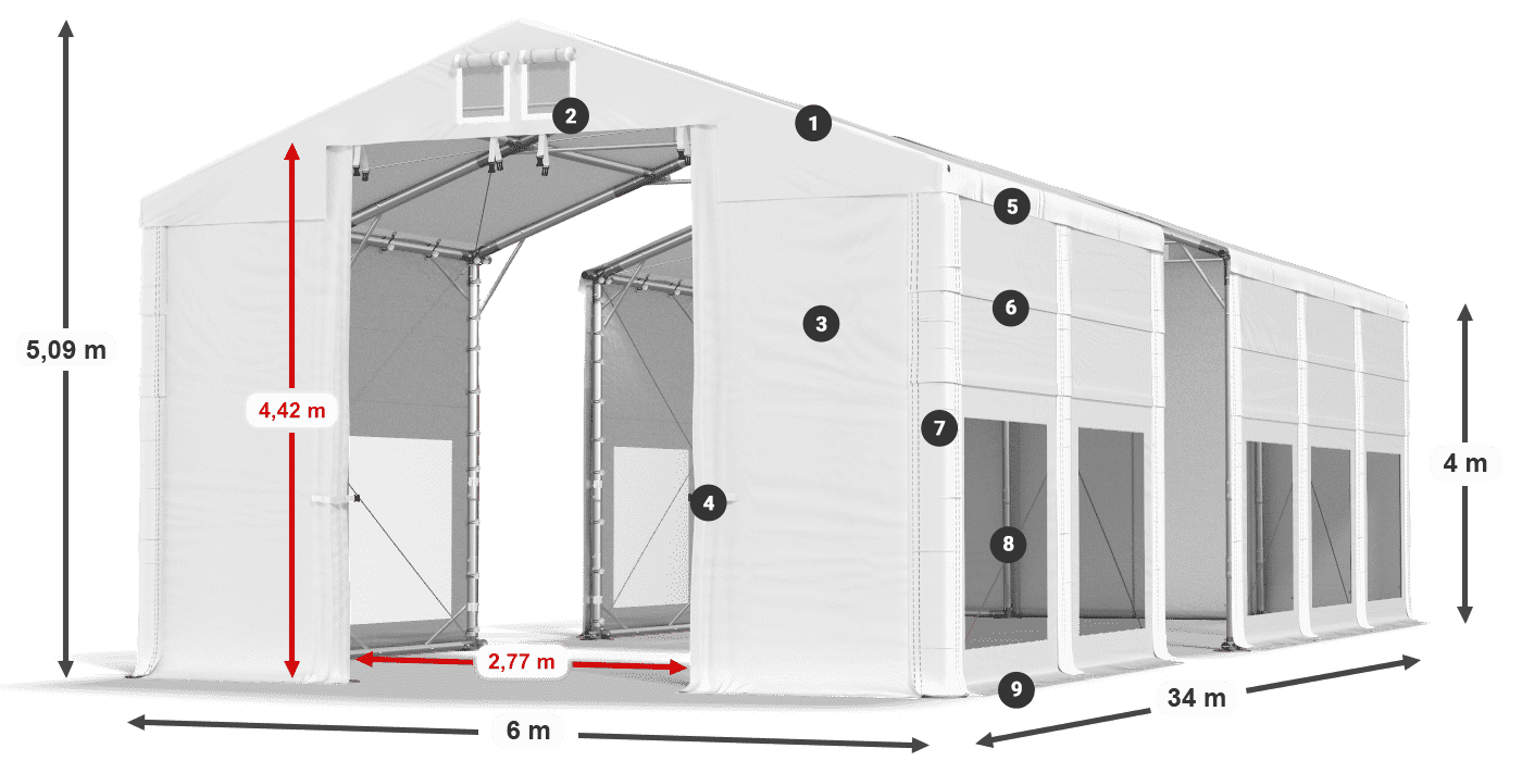Acoperiș: MS 580 PVC Pereţi: MS 580 PVC Legenda 4m