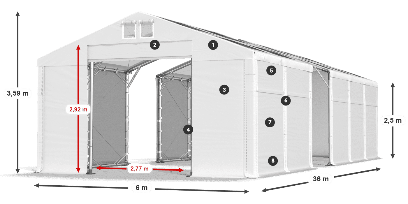 Acoperiș: MS T 580 PVC Pereţi: FR 620 PVC legenda 2.5m
