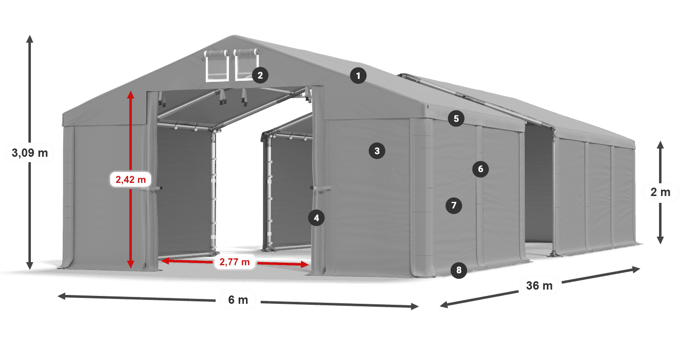 Acoperiș: FR 620 PVC Pereţi: SD 500 PVC 2m legenda