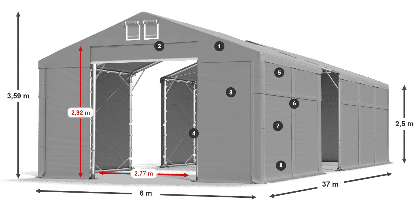 Acoperiș: MS 580 PVC Pereţi: FR 620 PVC legenda 2.5m