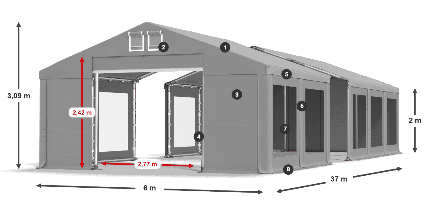 Acoperiș: FR 620 PVC Pereţi: MS 580 PVC 2m legenda