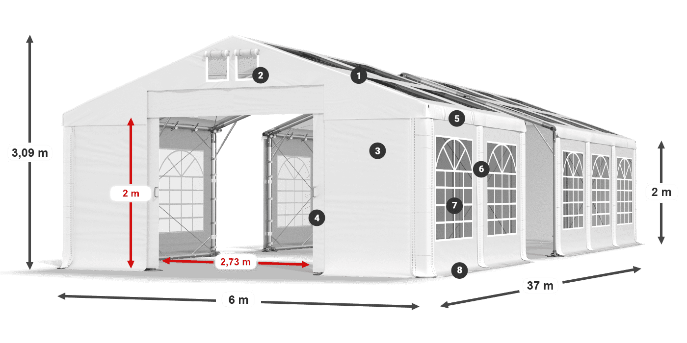 Acoperiș: MS T 580 PVC Pereţi: FR 620 PVC 2m legenda