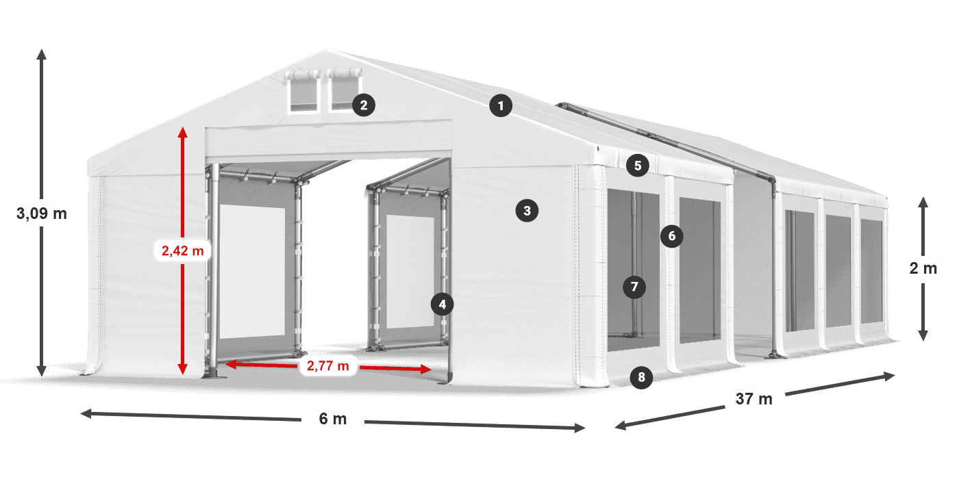 Acoperiș: MS 580 PVC Pereţi: MS 580 PVC 2m legenda