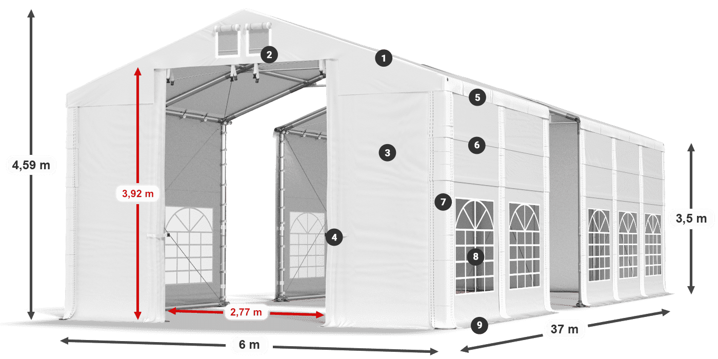 Acoperiș: MS 580 PVC Pereţi: FR 620 PVC 3.5 m legenda