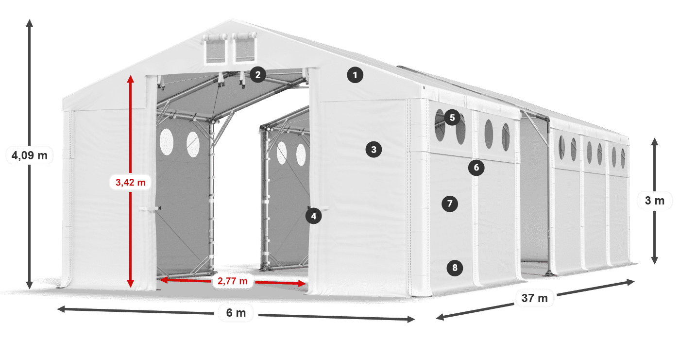 Acoperiș: FR 620 PVC Pereţi: SD O 500 PVC Legenda 3m