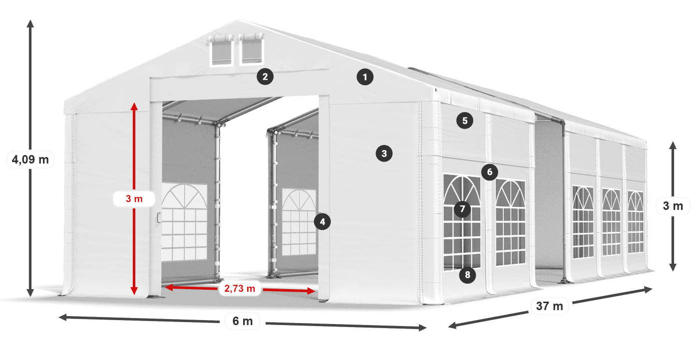Acoperiș: MS 580 PVC Pereţi: FR 620 PVC Legenda 3m