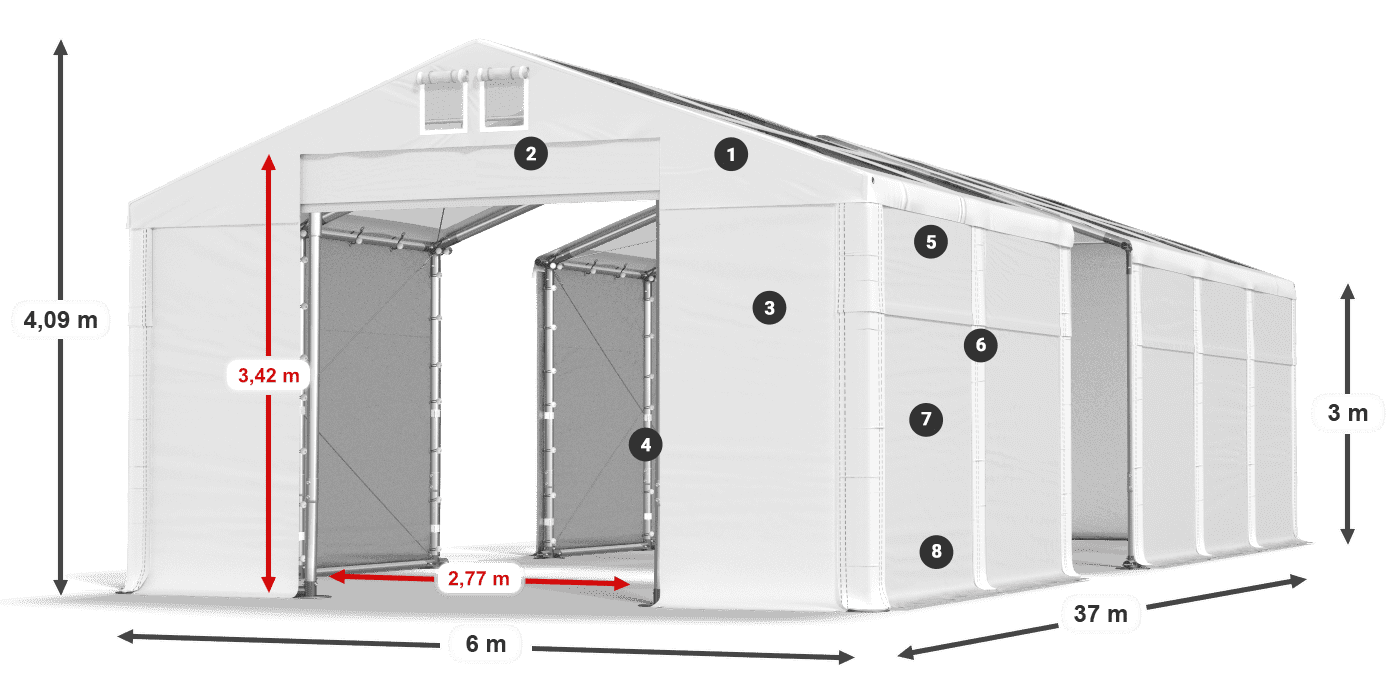 Acoperiș: MS T 580 PVC Pereţi: FR 620 PVC Legenda 3m