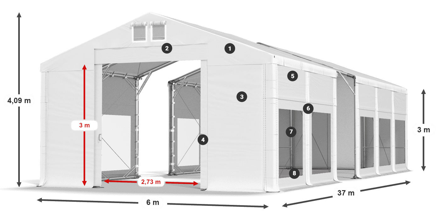 Acoperiș: MS 580 PVC Pereţi: MS 580 PVC Legenda 3m