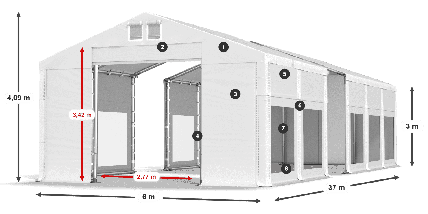 Acoperiș: MS 580 PVC Pereţi: MS 580 PVC Legenda 3m