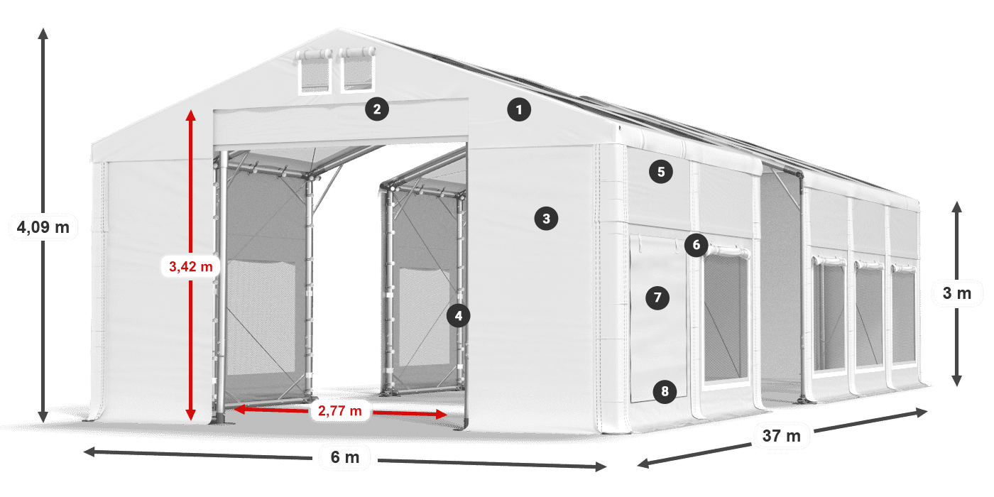 Acoperiș: MS T 580 PVC Pereţi: SD M 500 PVC Legenda 3m