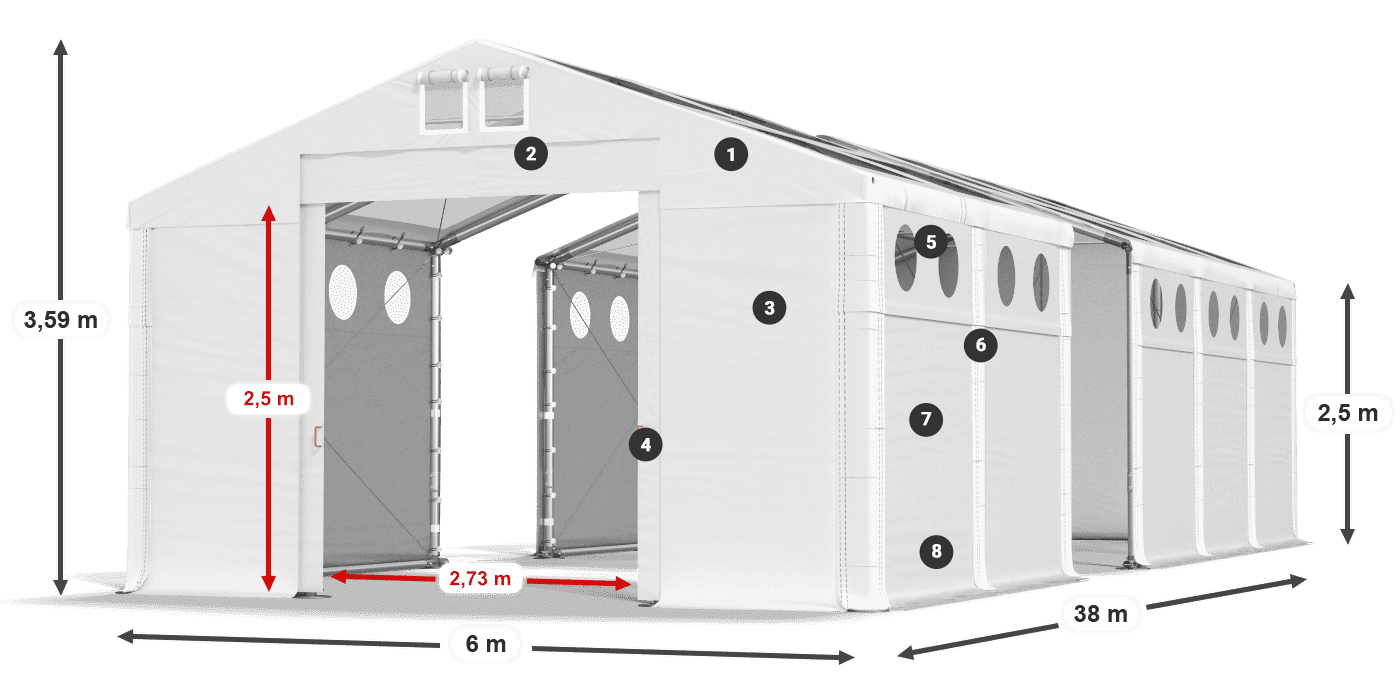 Acoperiș: MS T 580 PVC Pereţi: MS O 580 PVC legenda 2.5m