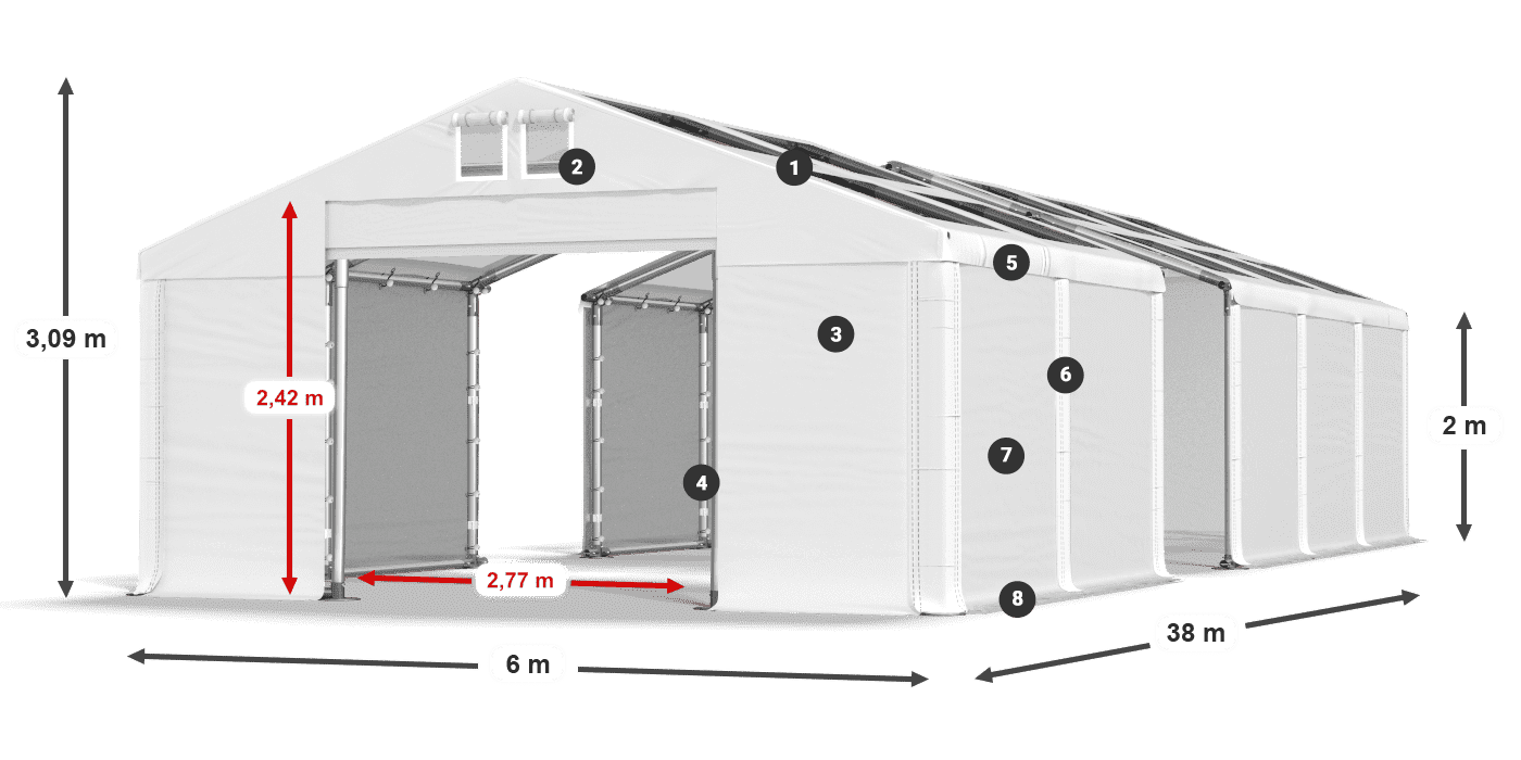 Acoperiș: MS T 580 PVC Pereţi: FR 620 PVC 2m legenda