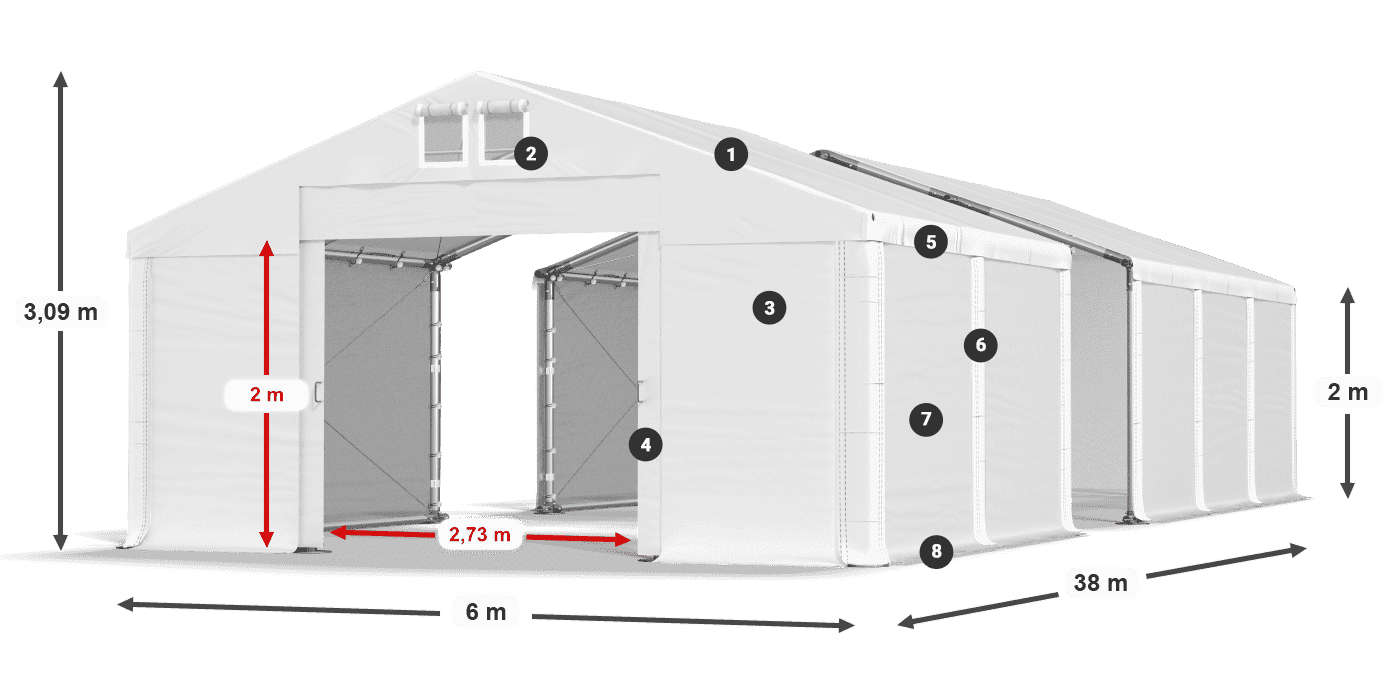 Acoperiș: MS 580 PVC Pereţi: FR M 620 PVC 2m legenda