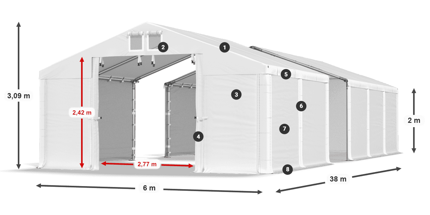 Acoperiș: MS 580 PVC Pereţi: SD 500 PVC 2m legenda