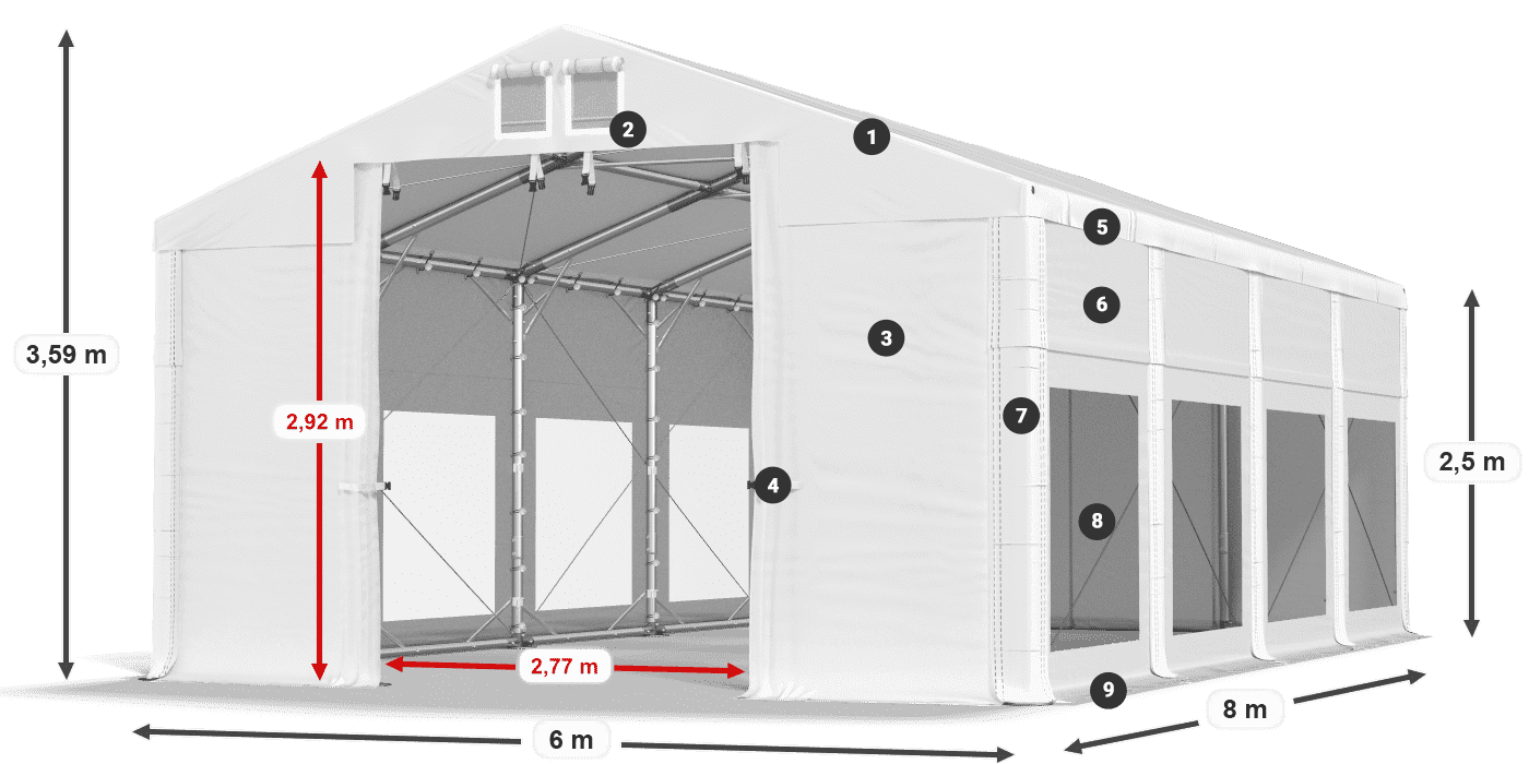 Acoperiș: FR 620 PVC Pereţi: MS 580 PVC legenda 2.5m
