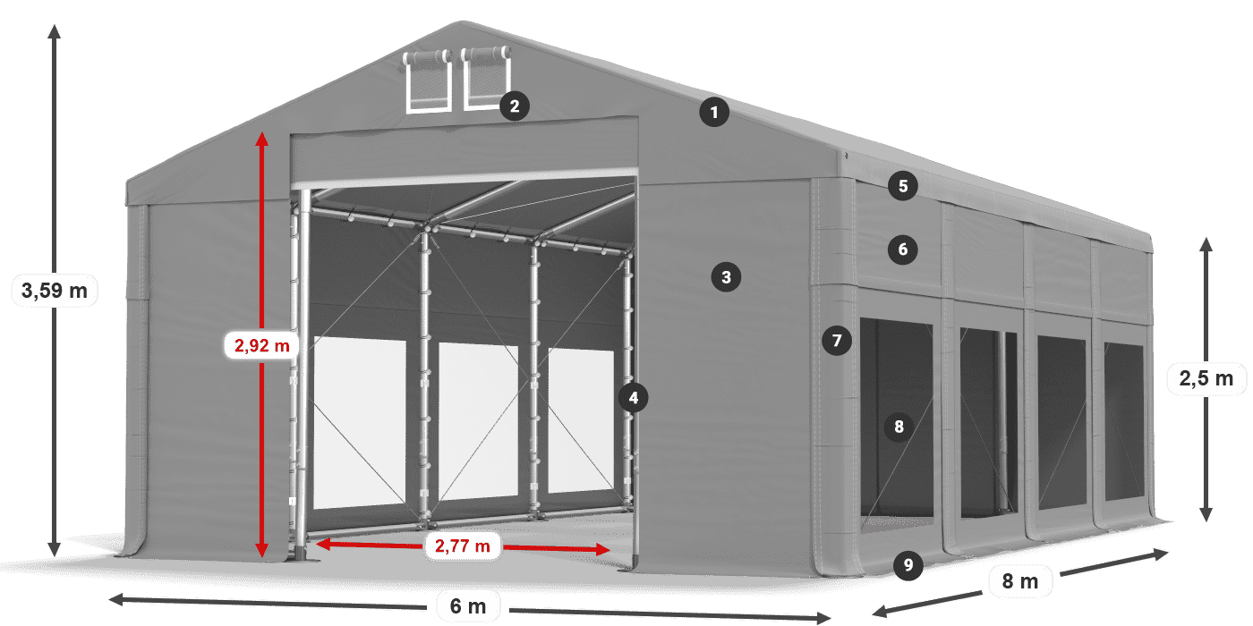Acoperiș: FR 620 PVC Pereţi: MS 580 PVC legenda 2.5m