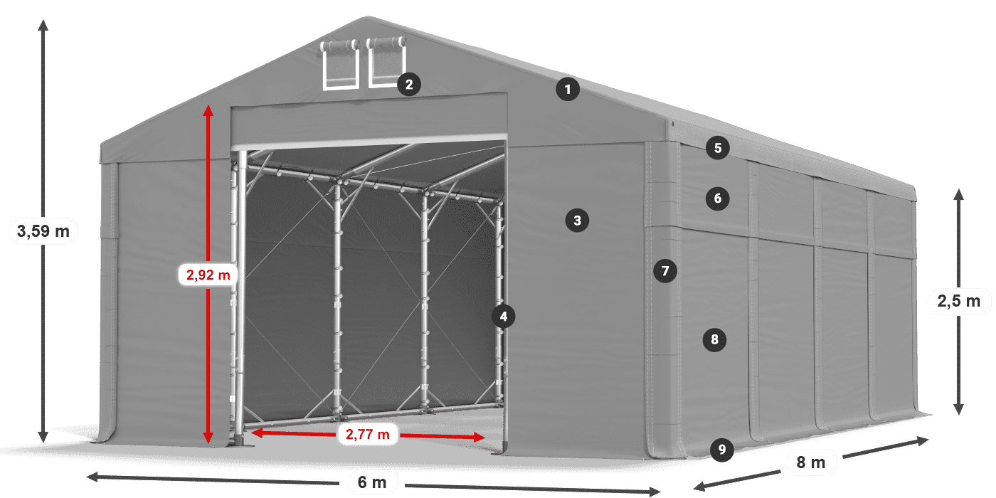 Acoperiș: MS 580 PVC Pereţi: FR 620 PVC legenda 2.5m