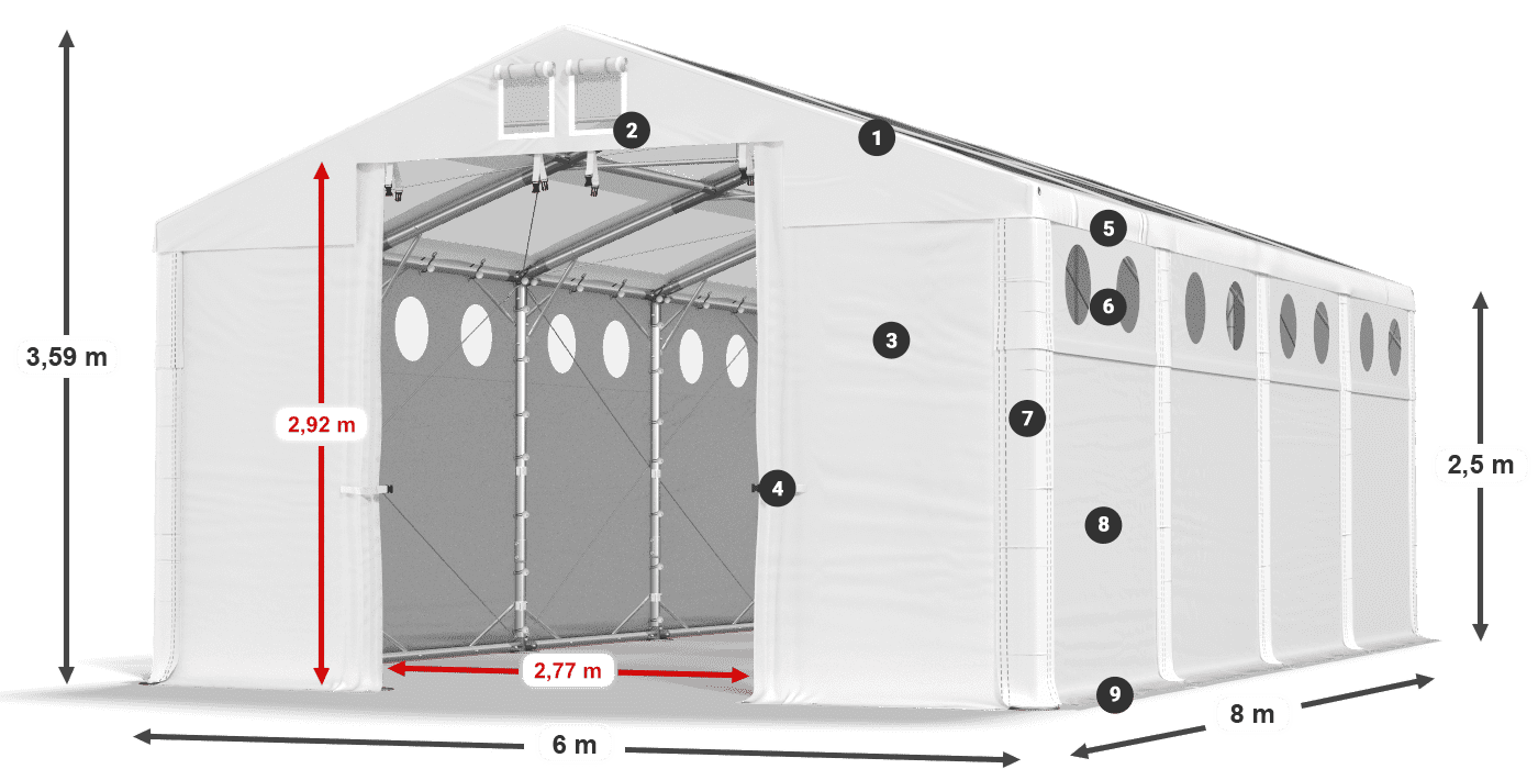 Acoperiș: MS T 580 PVC Pereţi: FR O 620 PVC legenda 2.5m
