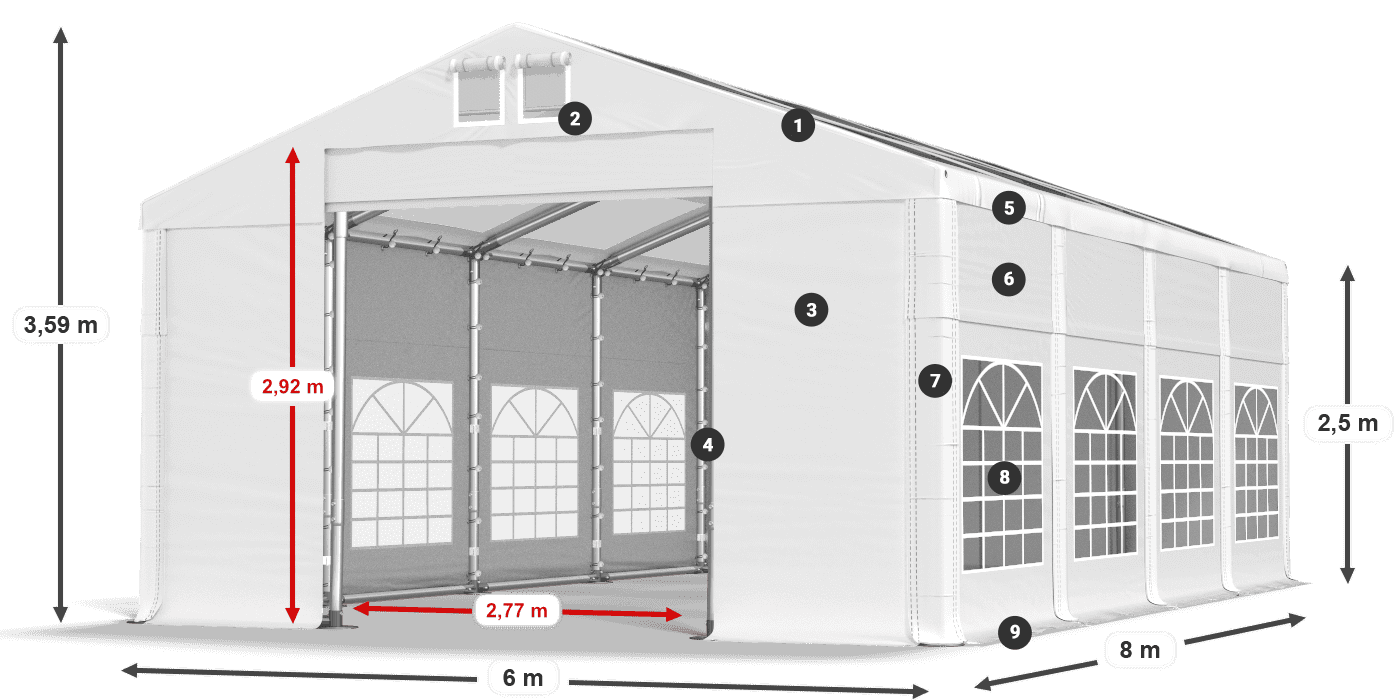 Acoperiș: MS T 580 PVC Pereţi: FR 620 PVC legenda 2.5m