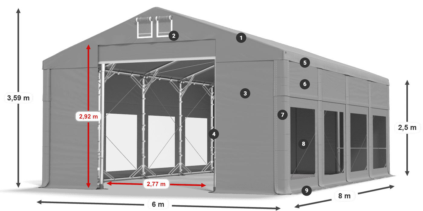 Acoperiș: MS 580 PVC Pereţi: MS 580 PVC legenda 2.5m