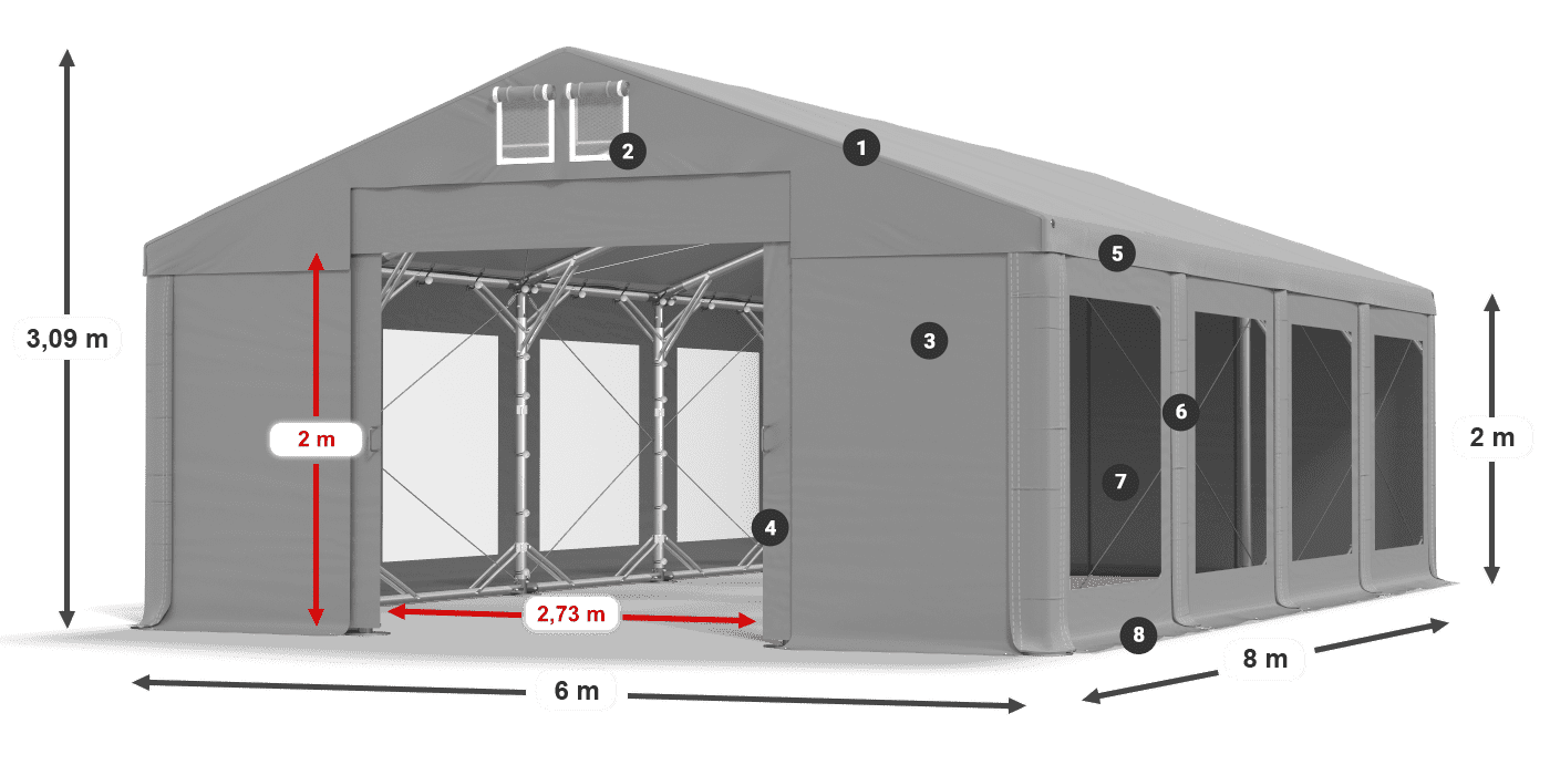 Acoperiș: FR 620 PVC Pereţi: MS 580 PVC 2m legenda