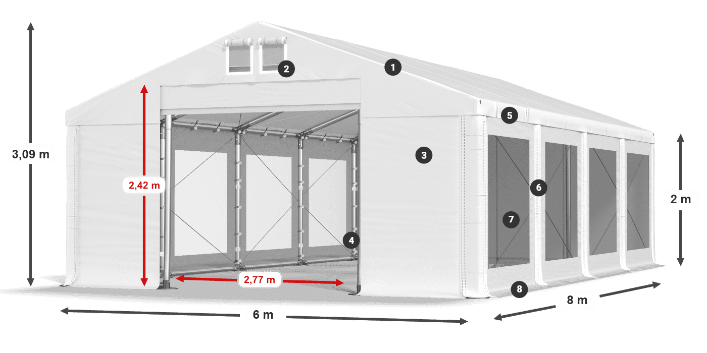Acoperiș: FR 620 PVC Pereţi: MS 580 PVC 2m legenda