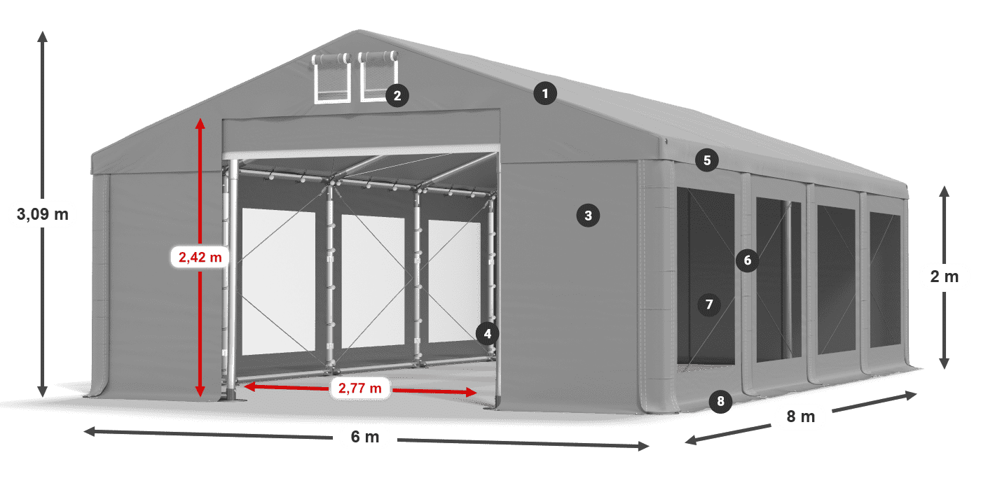 Acoperiș: FR 620 PVC Pereţi: MS 580 PVC 2m legenda