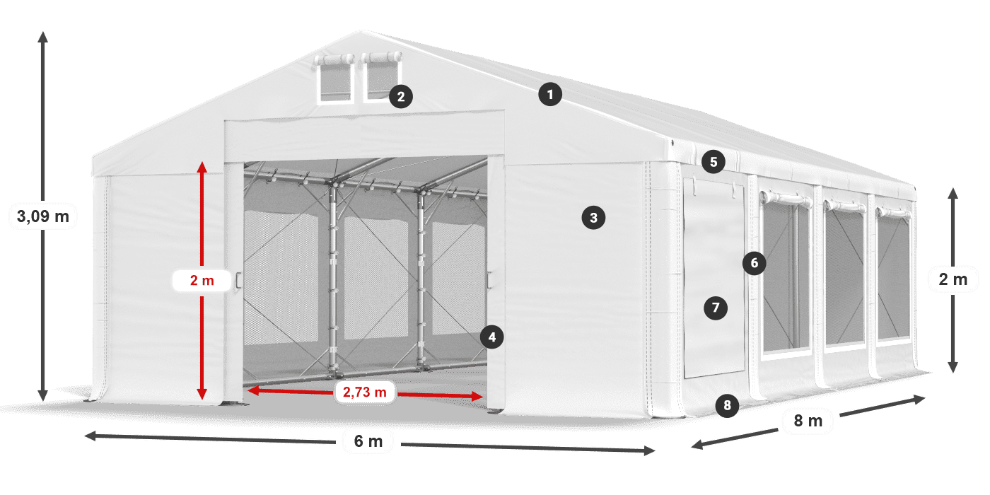 Acoperiș: FR 620 PVC Pereţi: SD 500 PVC 2m legenda