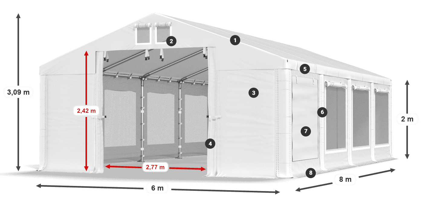 Acoperiș: FR 620 PVC Pereţi: SD 500 PVC 2m legenda