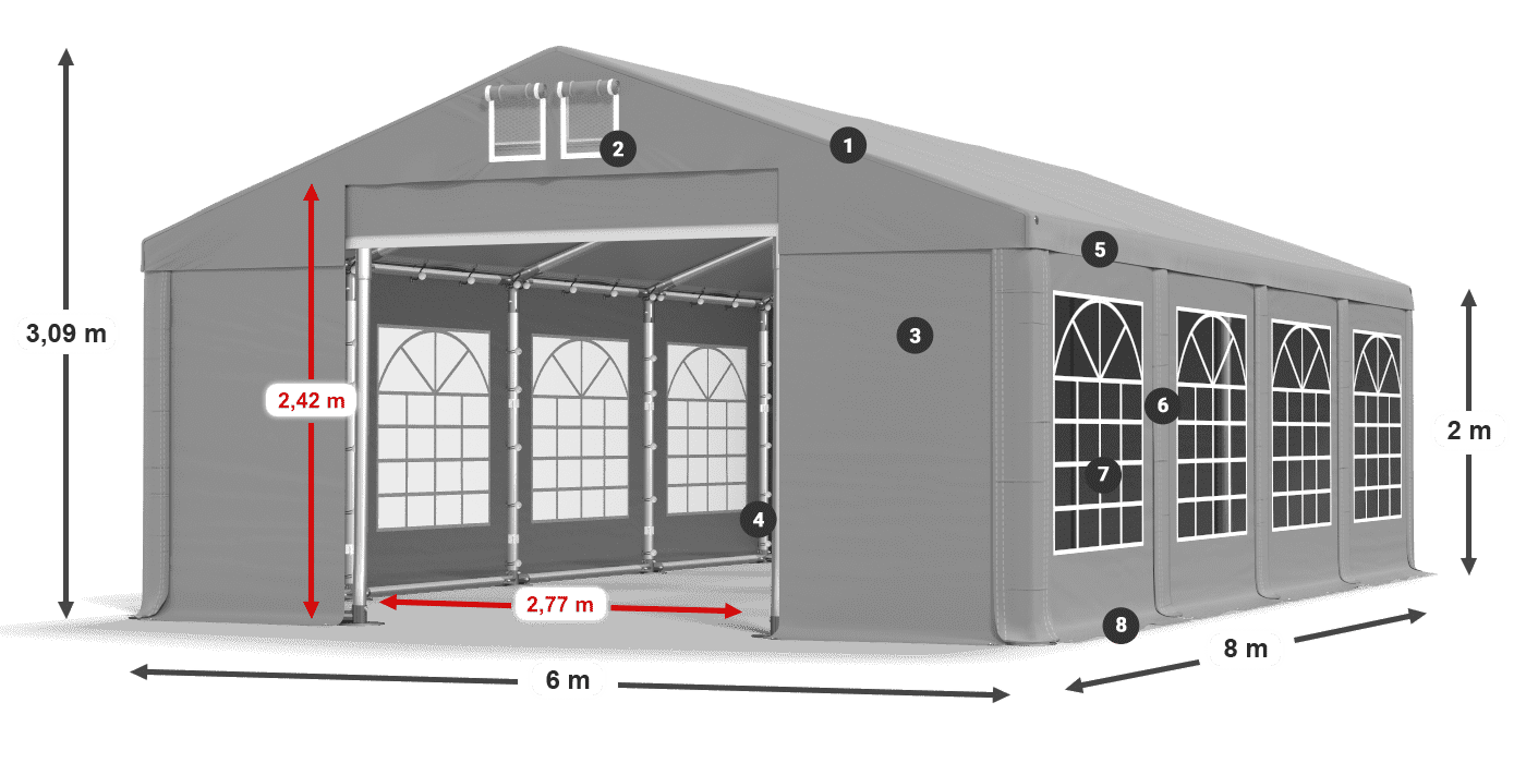 Acoperiș: FR 620 PVC Pereţi: SD 500 PVC 2m legenda