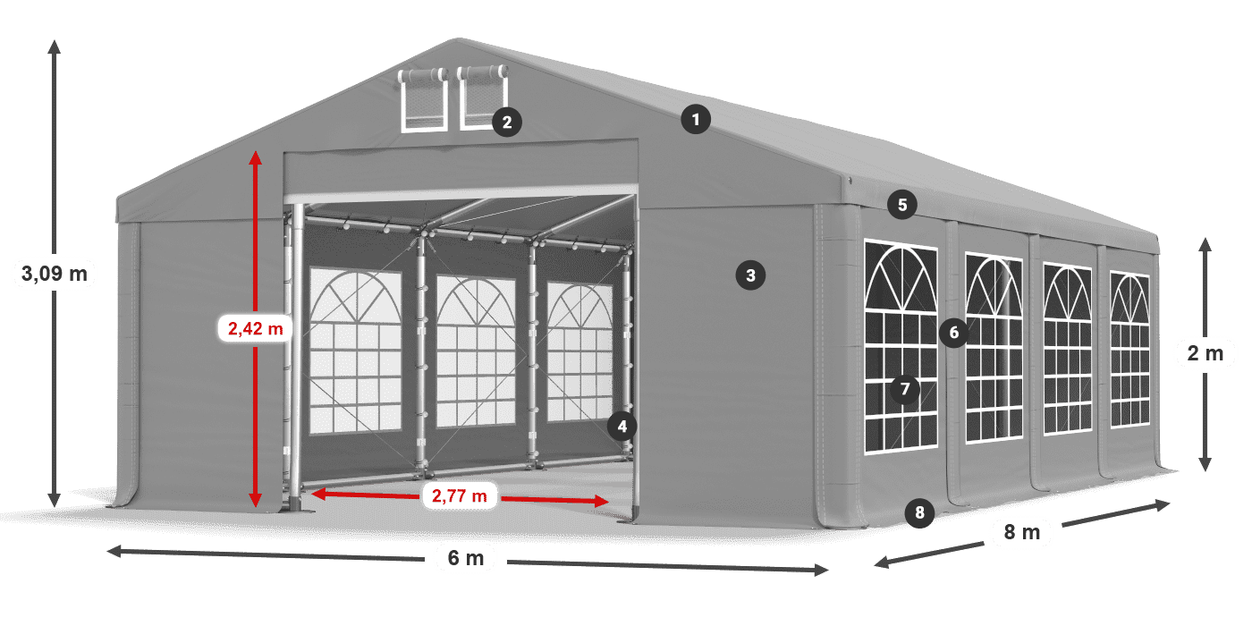Acoperiș: FR 620 PVC Pereţi: SD 500 PVC 2m legenda