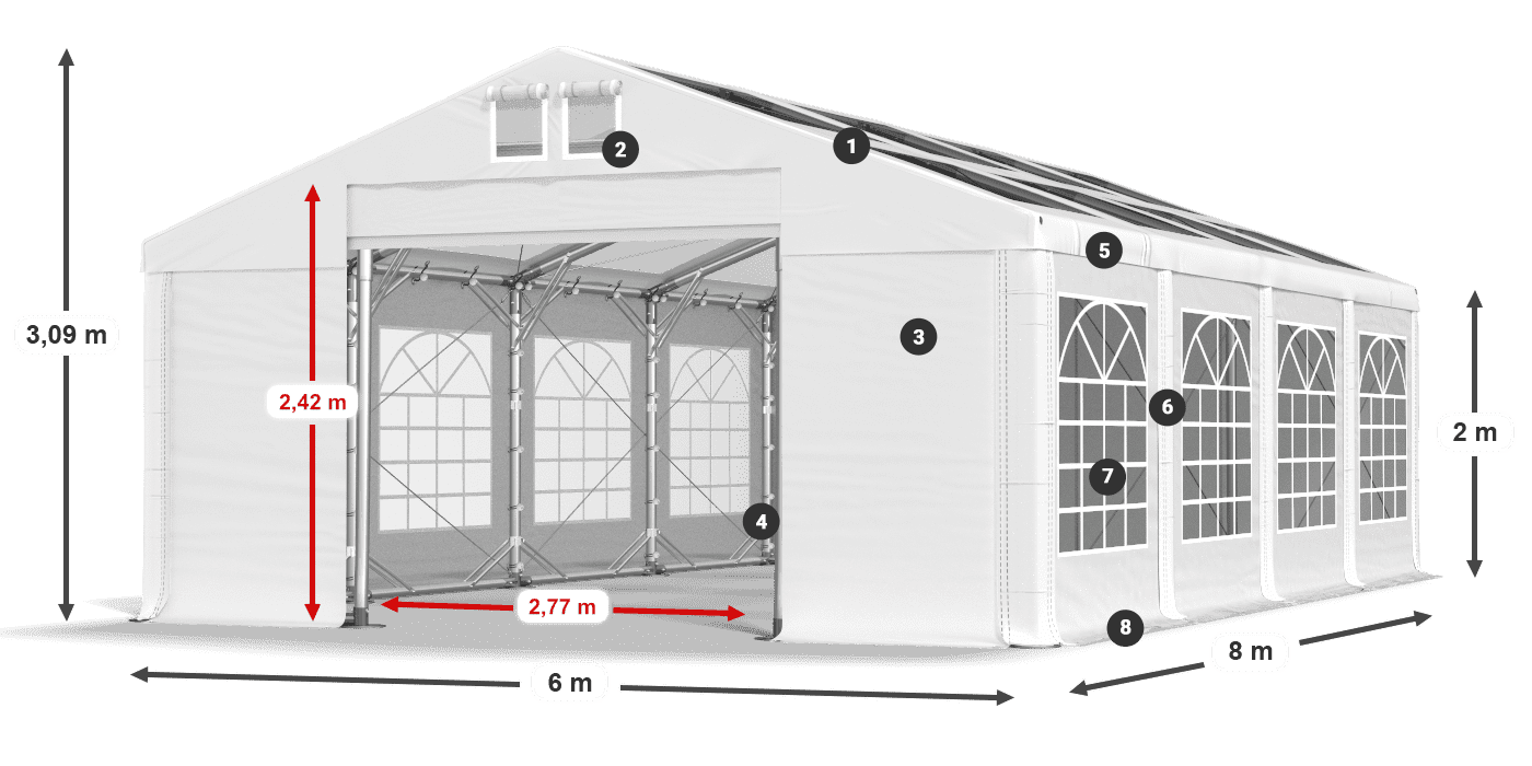 Acoperiș: MS T 580 PVC Pereţi: FR 620 PVC 2m legenda