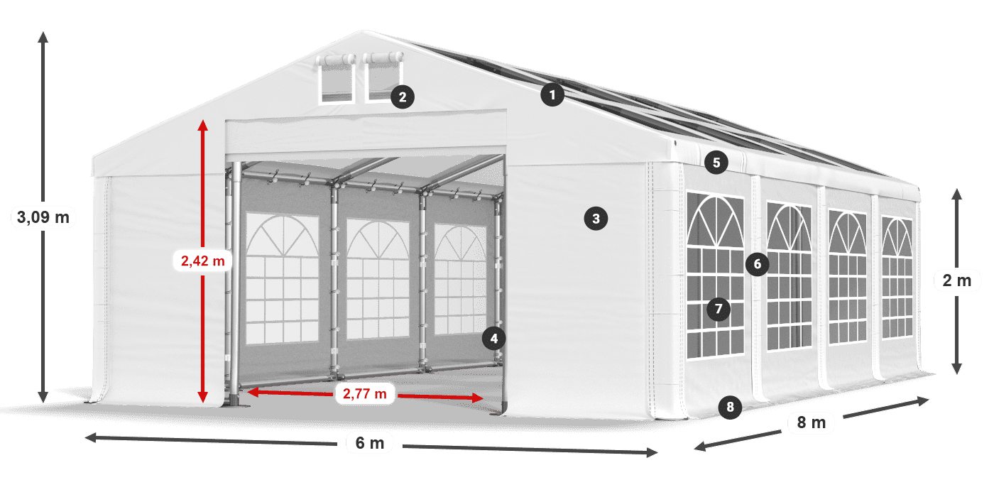 Acoperiș: MS T 580 PVC Pereţi: FR 620 PVC 2m legenda