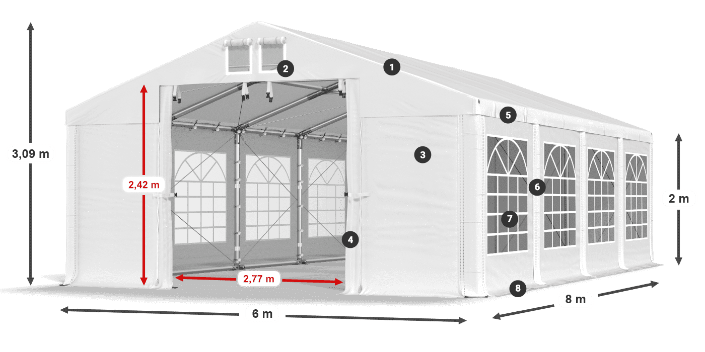 Acoperiș: MS 580 PVC Pereţi: FR 620 PVC 2m legenda