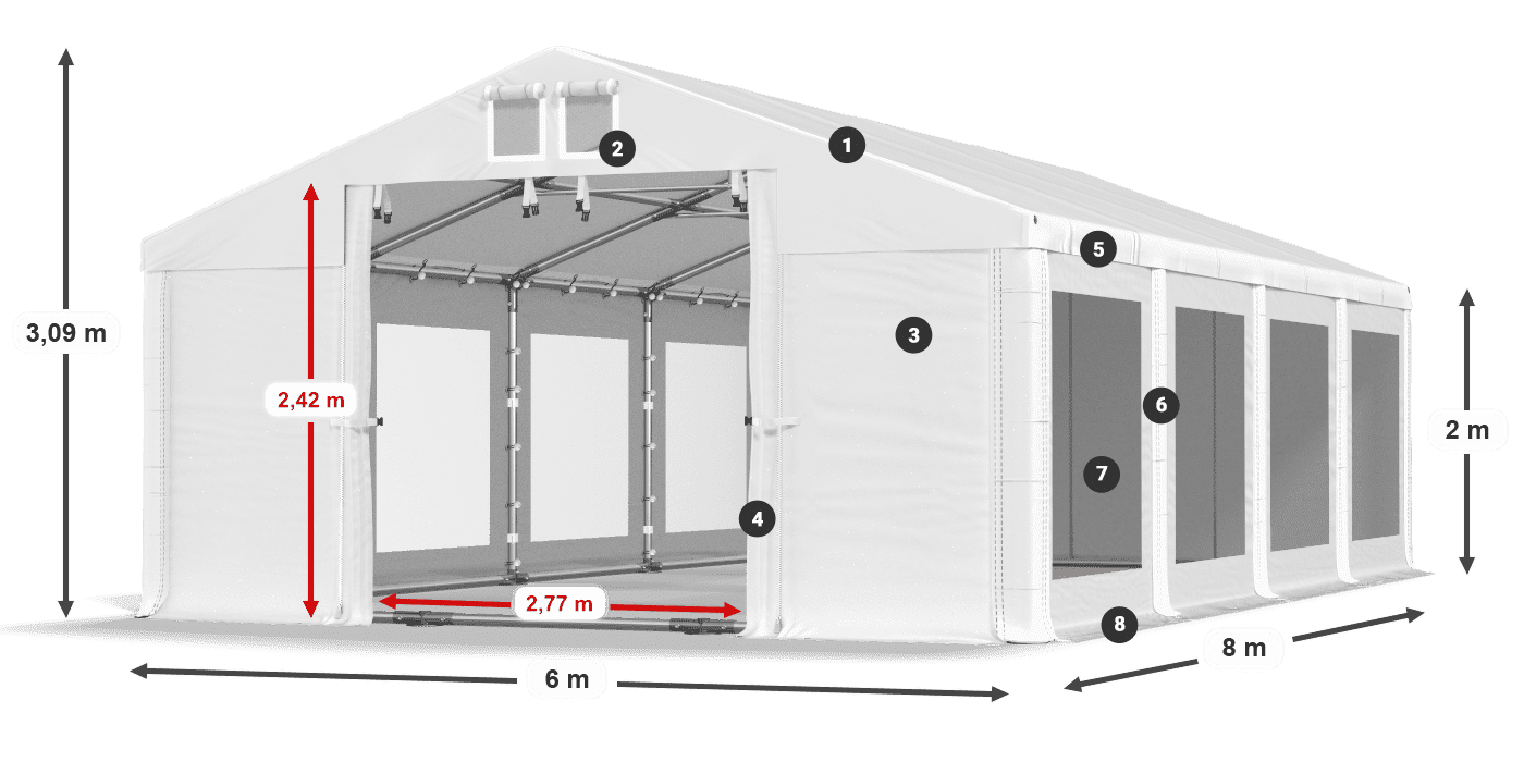 Acoperiș: MS 580 PVC Pereţi: MS 580 PVC 2m legenda